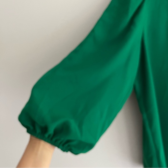 Trina Turk Vibrant Green Balloon Sleeves V-Neck Blouse Medium - Picture 6 of 10